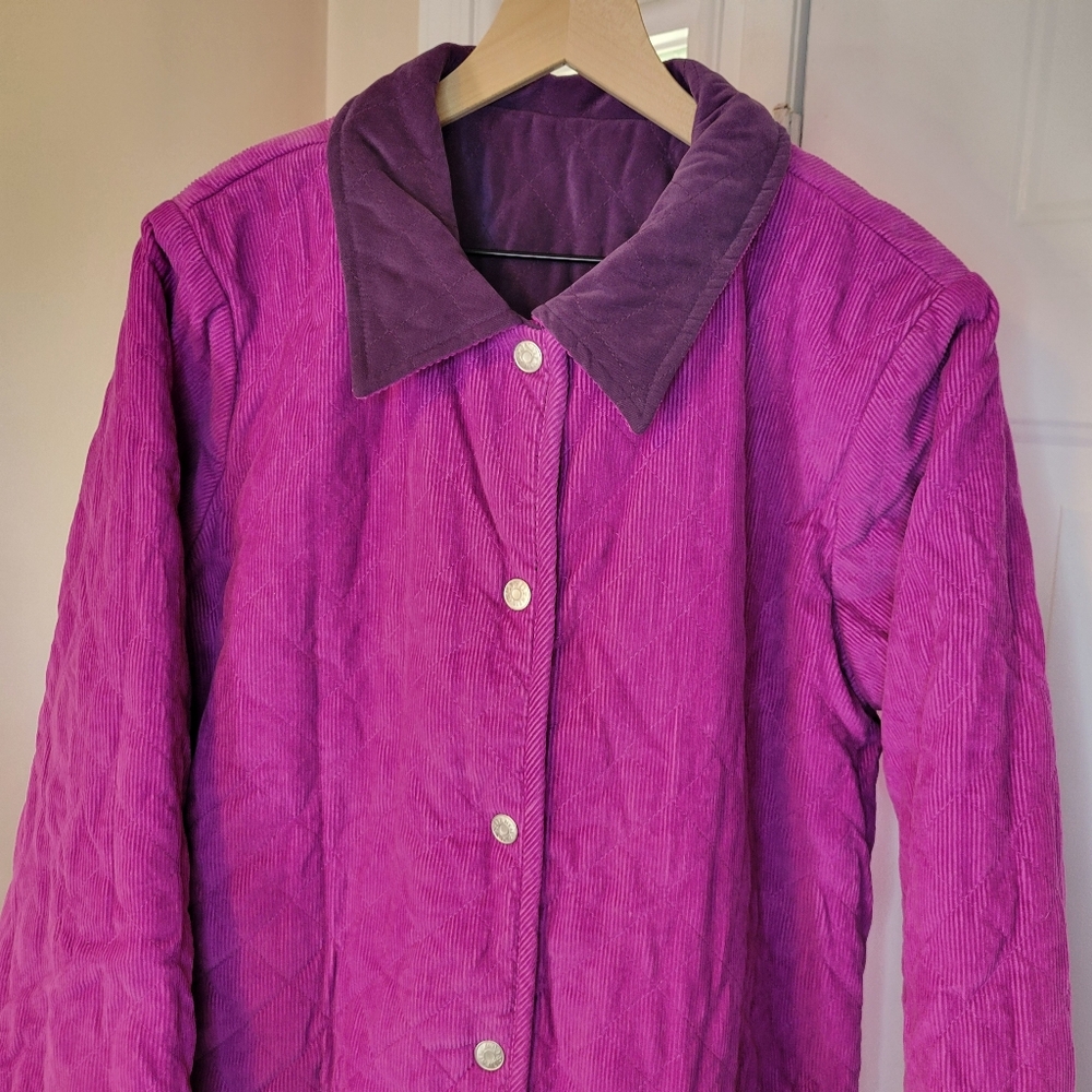 NWT Vintage Denim & Co. Reversible Corduroy/Quilted Violet Purple Jacket, Size L